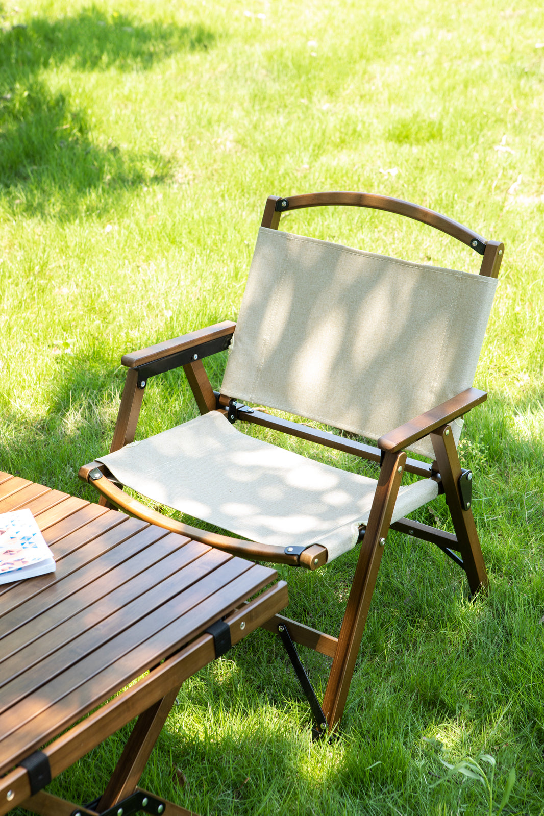 4x Bamboo Folding Outdoor Camping Chairs – Khaki/Beige | Eco-Friendly, Portable & Stylish