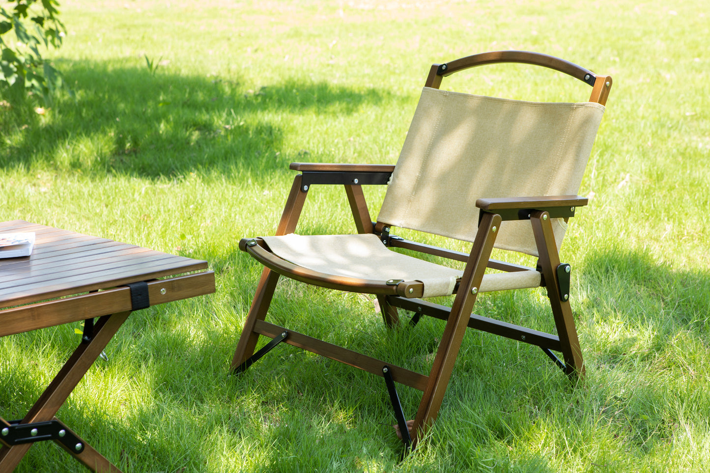 4x Bamboo Folding Outdoor Camping Chairs – Khaki/Beige | Eco-Friendly, Portable & Stylish