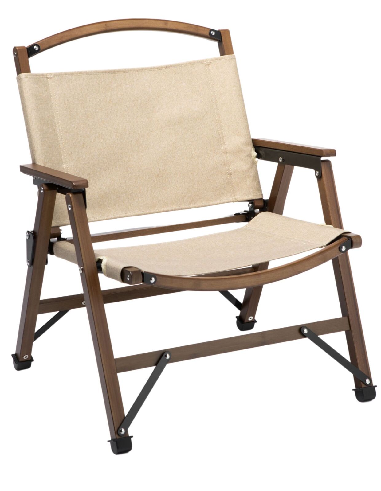 4x Bamboo Folding Outdoor Camping Chairs – Khaki/Beige | Eco-Friendly, Portable & Stylish