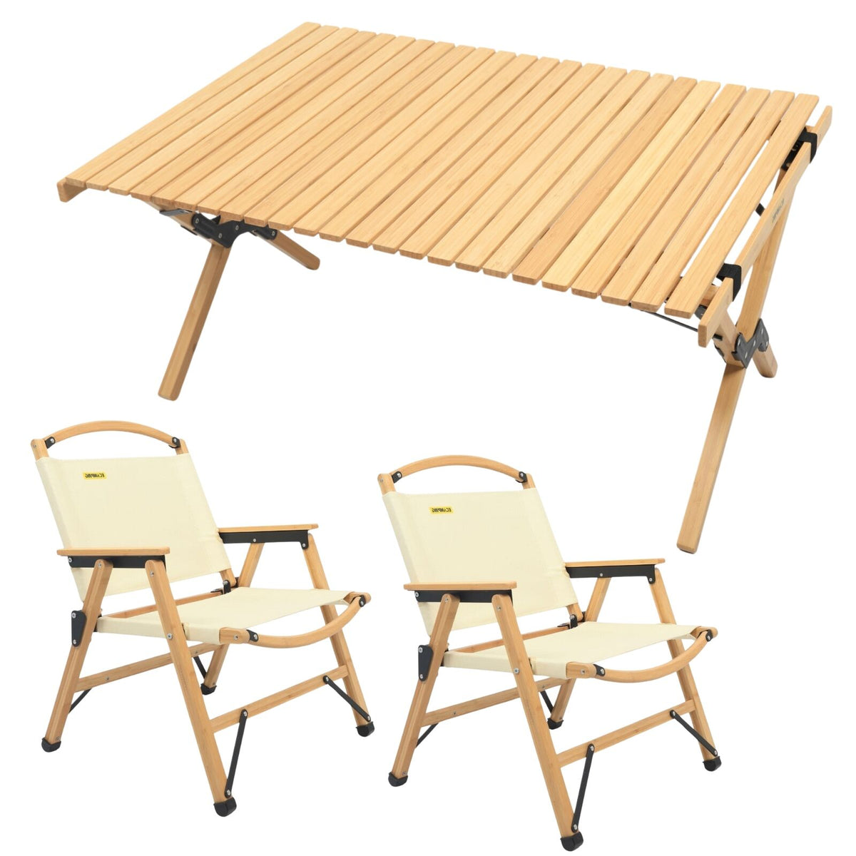 2 Chairs & 1 Table Bamboo Camping Set – Portable Outdoor Picnic Furniture