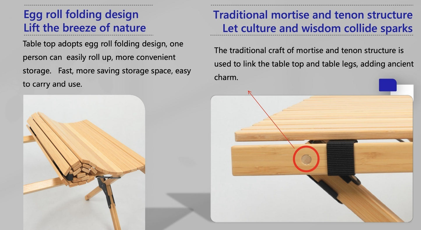 2 Chairs & 1 Table Bamboo Camping Set – Portable Outdoor Picnic Furniture