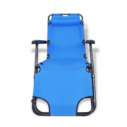 Reclining Sun Lounge Beach Chair – Folding Outdoor Deck Chair with Armrests & Padded Headrest – Blue