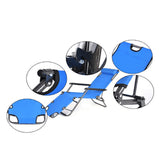 Reclining Sun Lounge Beach Chair – Folding Outdoor Deck Chair with Armrests & Padded Headrest – Blue