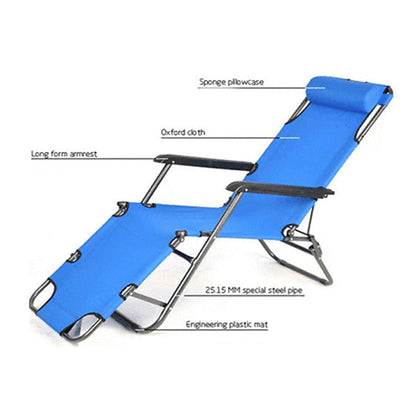 Reclining Sun Lounge Beach Chair – Folding Outdoor Deck Chair with Armrests & Padded Headrest – Blue