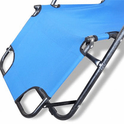 Reclining Sun Lounge Beach Chair – Folding Outdoor Deck Chair with Armrests & Padded Headrest – Blue