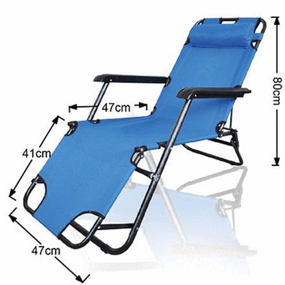 Reclining Sun Lounge Beach Chair – Folding Outdoor Deck Chair with Armrests & Padded Headrest – Blue