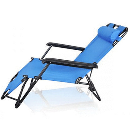 Reclining Sun Lounge Beach Chair – Folding Outdoor Deck Chair with Armrests & Padded Headrest – Blue