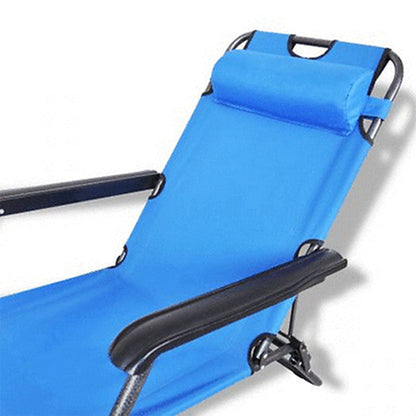 Reclining Sun Lounge Beach Chair – Folding Outdoor Deck Chair with Armrests & Padded Headrest – Blue