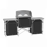 Deluxe Aluminium Foldable Camping Kitchen Table with Cupboard & Windshield – Ultimate Outdoor Cooking Station