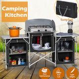 Deluxe Aluminium Foldable Camping Kitchen Table with Cupboard & Windshield – Ultimate Outdoor Cooking Station