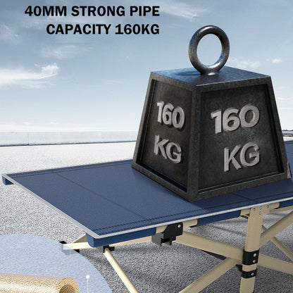 Camping Portable Stretcher Bed with Mattress – Foldable Recliner Mat (Navy)