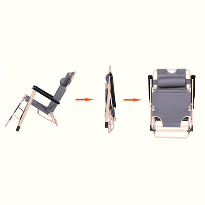 Reclining Sun Lounge Beach Chair – Folding Outdoor Deck Chair with Armrests & Padded Headrest – Grey