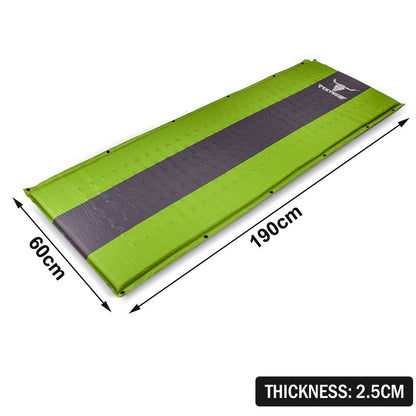Self-Inflating Camping Mattress – 2.5cm Thick Single Sleeping Mat – Camping, Hiking & Joinable – Green/Grey