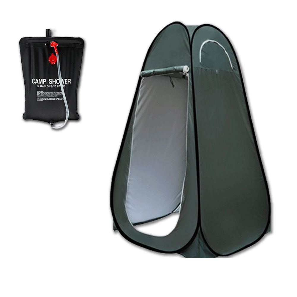 Pop-Up Portable Privacy Shower Tent & 20L Camping Shower Bag – Green