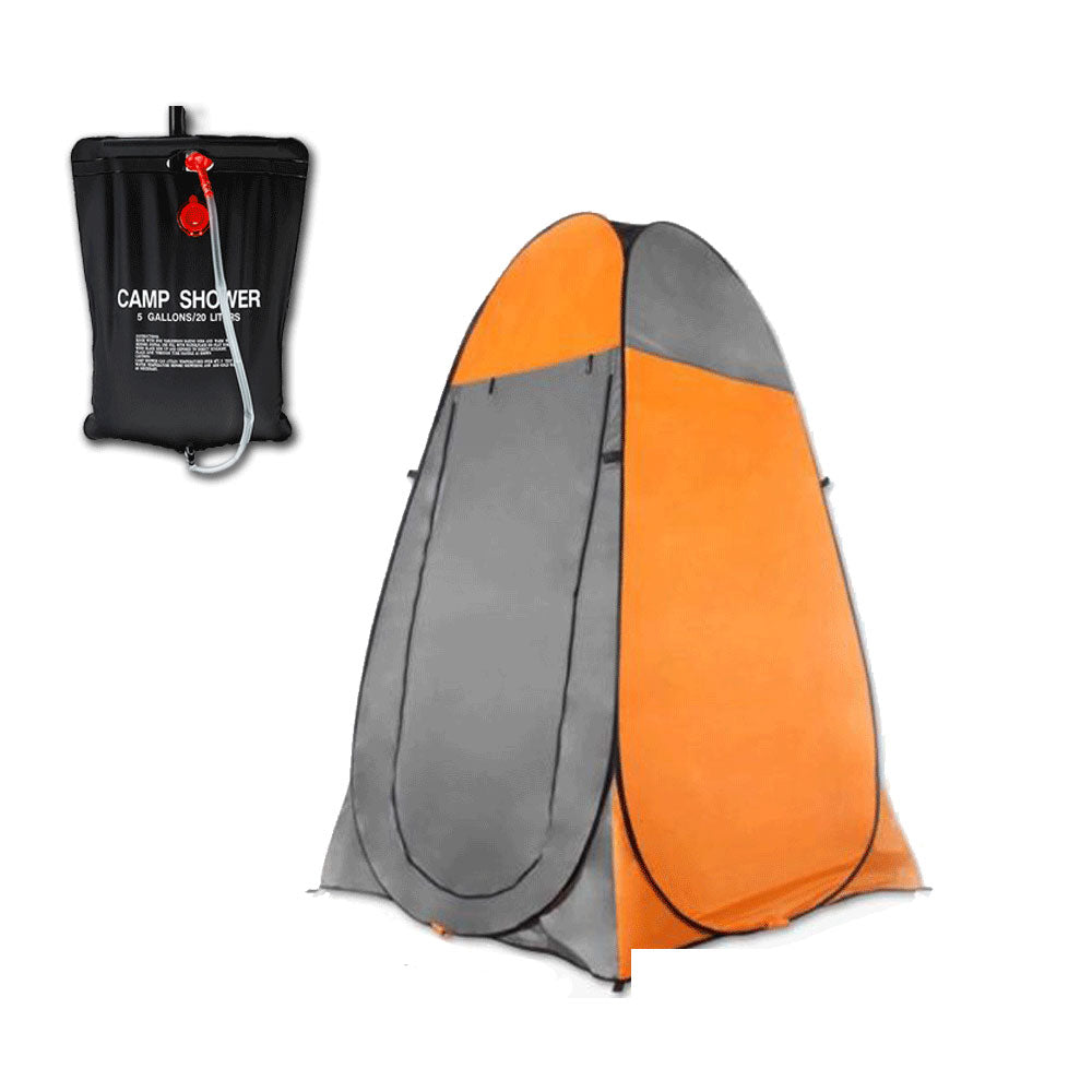 Pop-Up Portable Privacy Shower Tent & 20L Camping Shower Bag – Orange