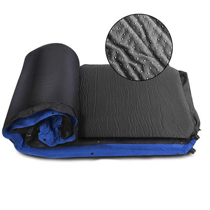 Double Self-Inflating Suede Camping Mattress – 3cm Thick Camping Air Bed – Blue