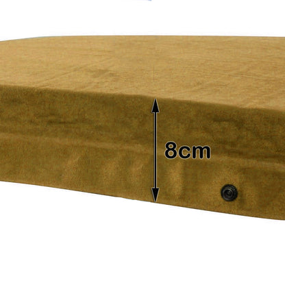 Self-Inflating Suede Camping Mattress – 8cm Thick Air Bed Sleeping Mat – Joinable, Beige