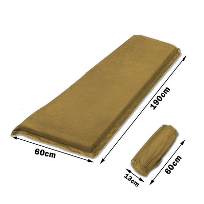 Self-Inflating Suede Camping Mattress – 8cm Thick Air Bed Sleeping Mat – Joinable, Beige