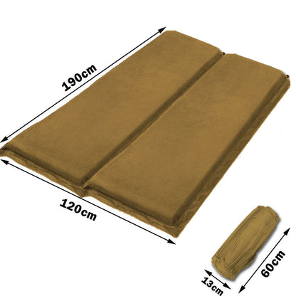 Double Self-Inflating Suede Camping Mattress – 8cm Thick Air Bed – Joinable & Portable – Beige
