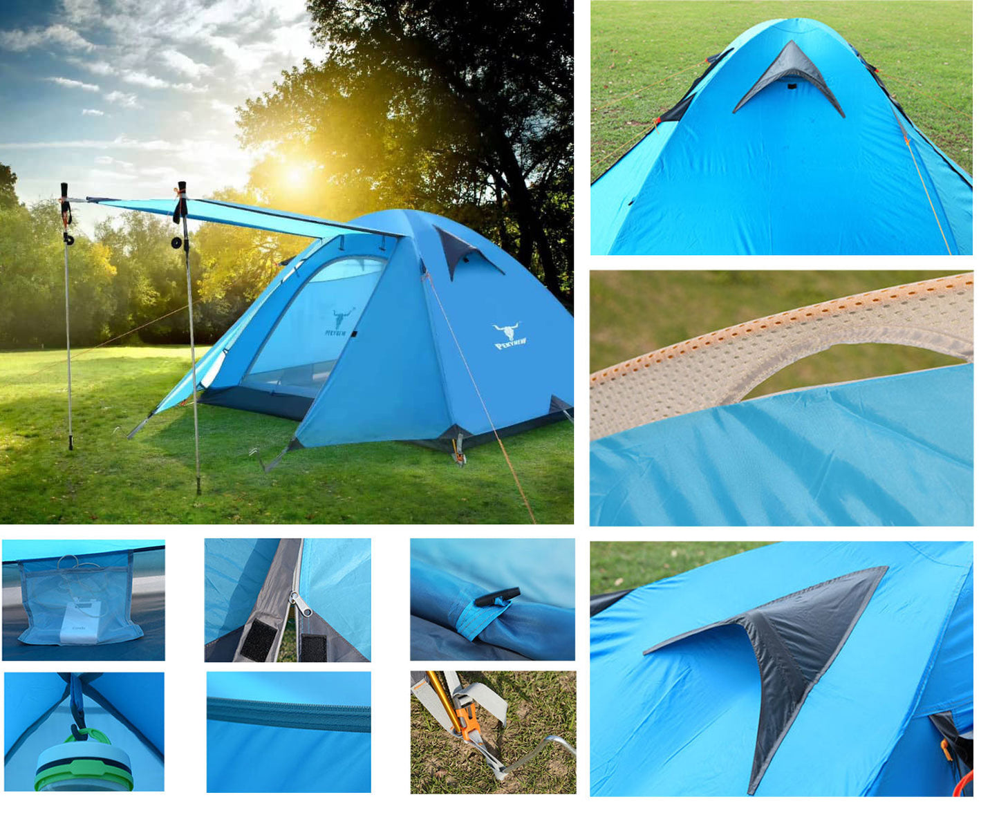 2-Person Lightweight Waterproof Camping Tent – Blue | Hiking, Backpacking, Cycling Ready