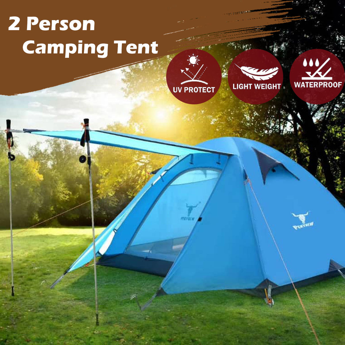 2-Person Lightweight Waterproof Camping Tent – Blue | Hiking, Backpacking, Cycling Ready