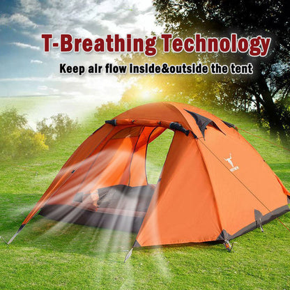 2-Person Lightweight Waterproof Camping Tent – Orange | Hiking, Backpacking, Cycling Ready