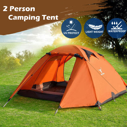 2-Person Lightweight Waterproof Camping Tent – Orange | Hiking, Backpacking, Cycling Ready