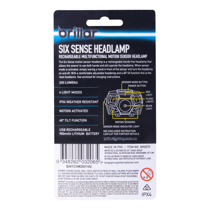 Brillar Sixth Sense – 200 Lumen Rechargeable Headlamp with Motion Sensor