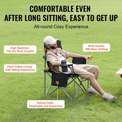 VEVOR Camping Chair – Folding, Heavy-Duty, Quad Design with Cooler Bag & Cup Holder