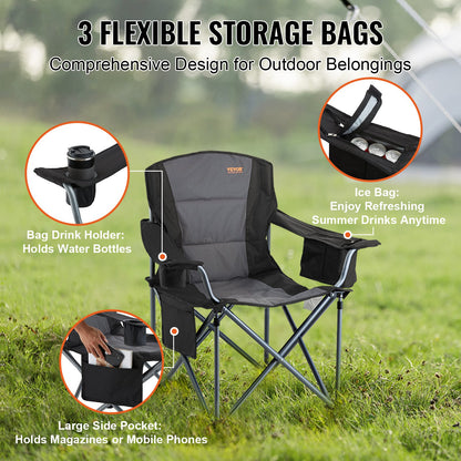 VEVOR Camping Chair – Folding, Heavy-Duty, Quad Design with Cooler Bag & Cup Holder