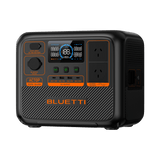 BLUETTI AC70P 1000W 864Wh portable power station angled front right view showing full port layout including DC PV input, DC output, dual 100W USB-C, two USB-A ports and dual Australian AC outlets on black and orange body