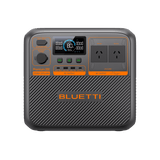 BLUETTI Premium 200 V2 Portable Power Station with a display screen, multiple power outlets, and a black casing with orange accents.