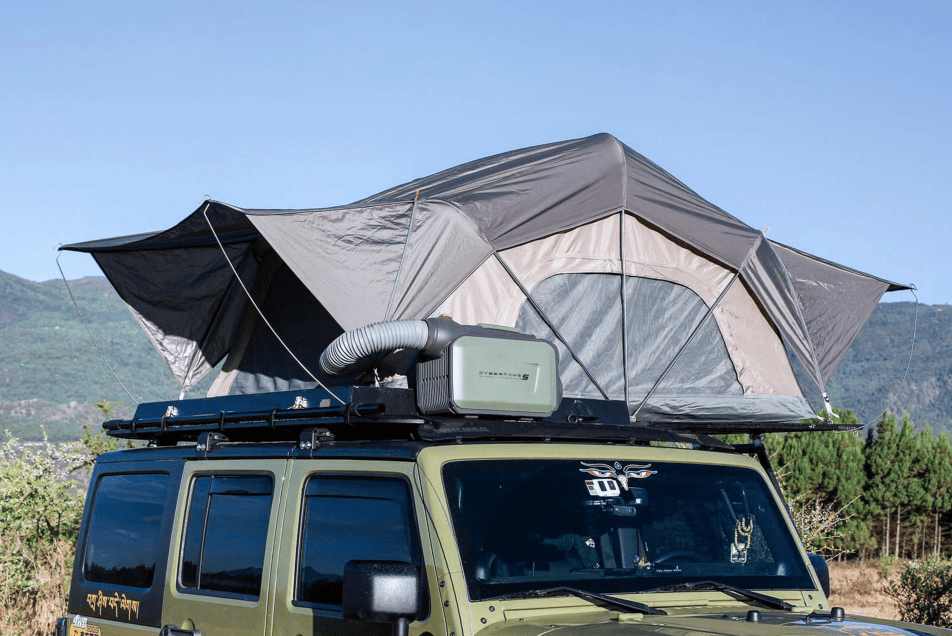 Cybertake S1 Pro portable air conditioner being used with a roof top tent (RTT)