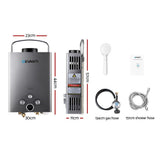 Devanti Portable Gas Water Heater – 8L/Min LPG Outdoor Hot Water Shower System (Grey)