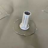 Close-up of Fleximake fuel bladder threaded metal outlet fitting with reinforced seal