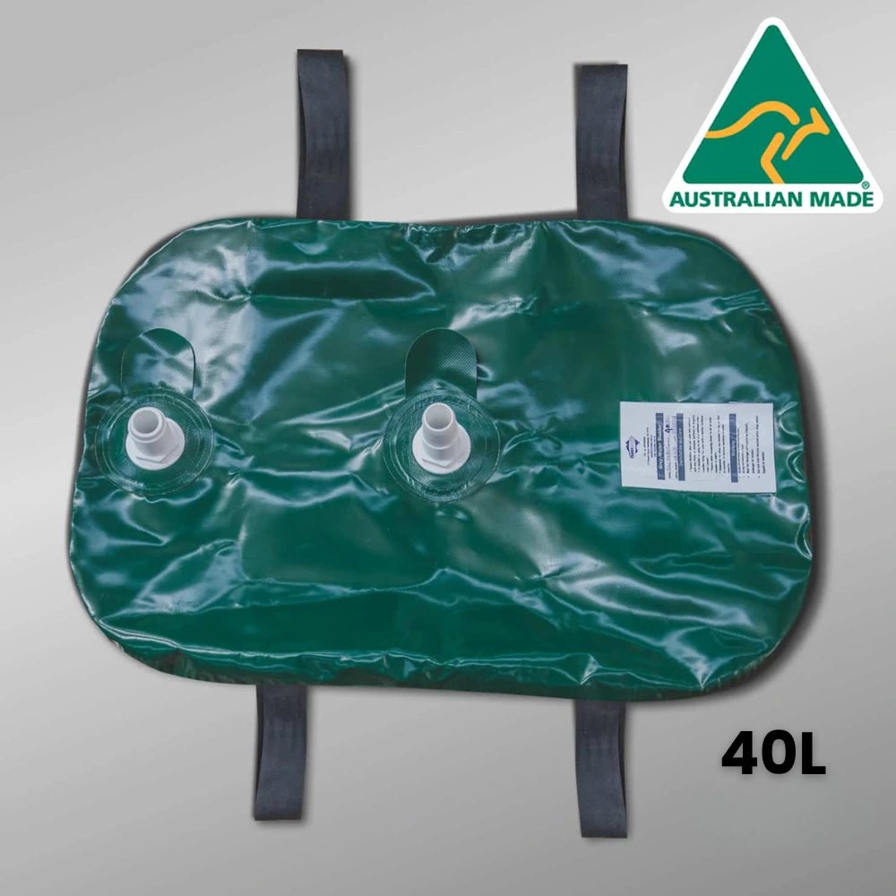 Australian made Fleximake 40L grey water bladder with lifting straps and fittings