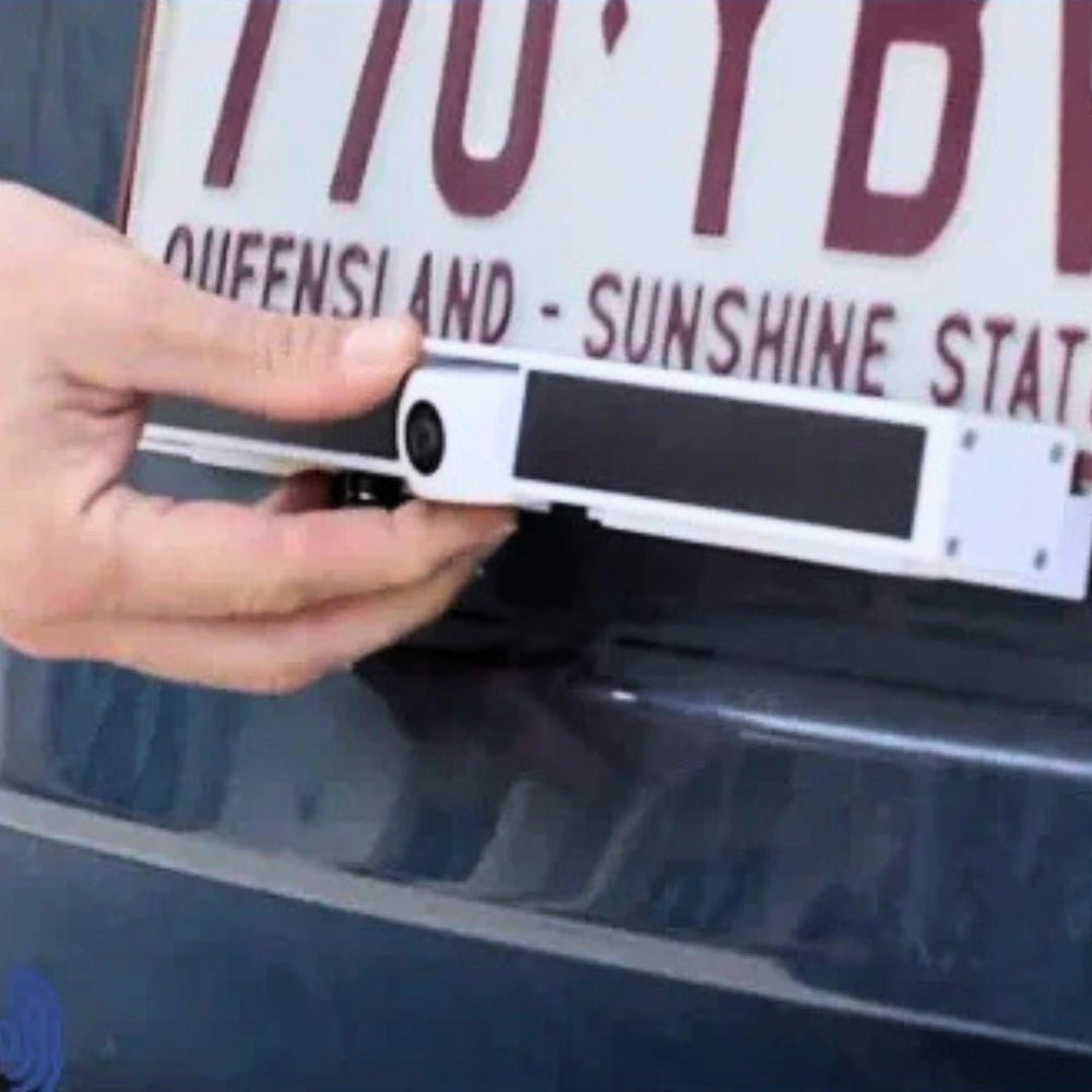 rearview170 solar wireless reverse camera being installed on vehicle number plate bracket DIY no wiring required