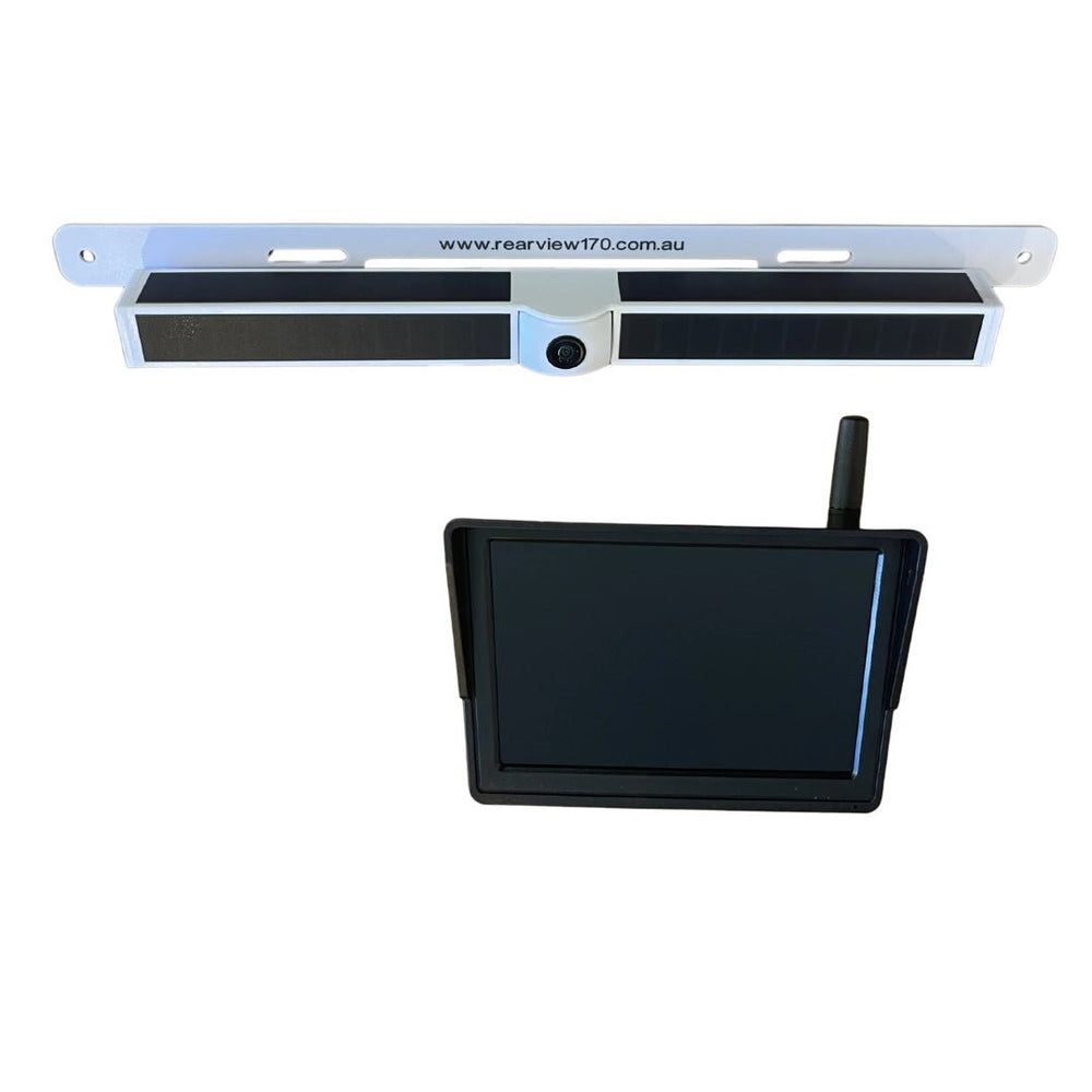 rearview170 solar powered wireless reverse camera kit with 4 monocrystalline solar panels and 5-inch HD monitor
