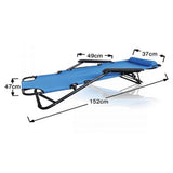 Reclining Sun Lounge Beach Chair – Folding Outdoor Deck Chair with Armrests & Padded Headrest – Blue