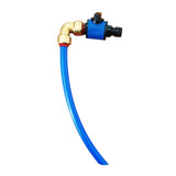RV and caravan water filler attachment with brass elbow fitting, click-on hose connector and shut-off valve