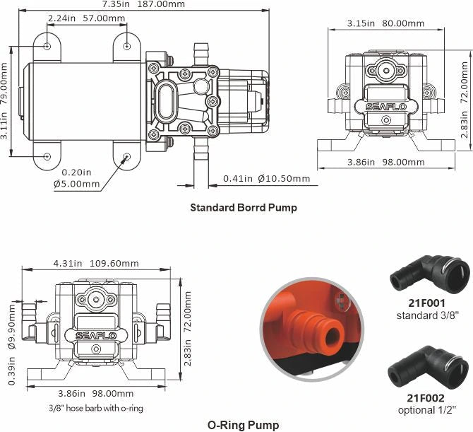 Seaflo 22 Series 12V automatic demand diaphragm water pump retail packaging