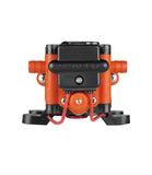 Rear view of Seaflo 12V diaphragm pump showing bare wire leads for flexible caravan wiring installation