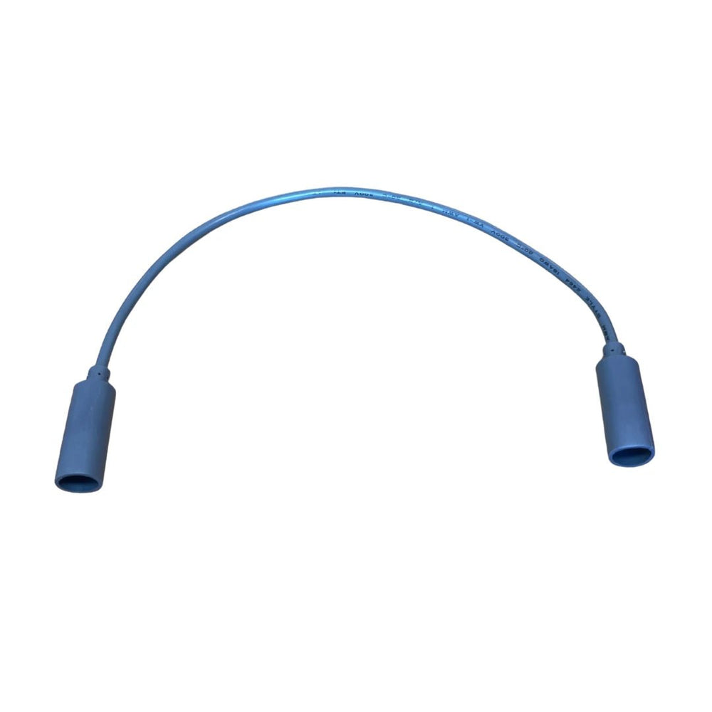 Starlink DC power cable joiner shown at an angle, showing the 18AWG cable printing and connector housings