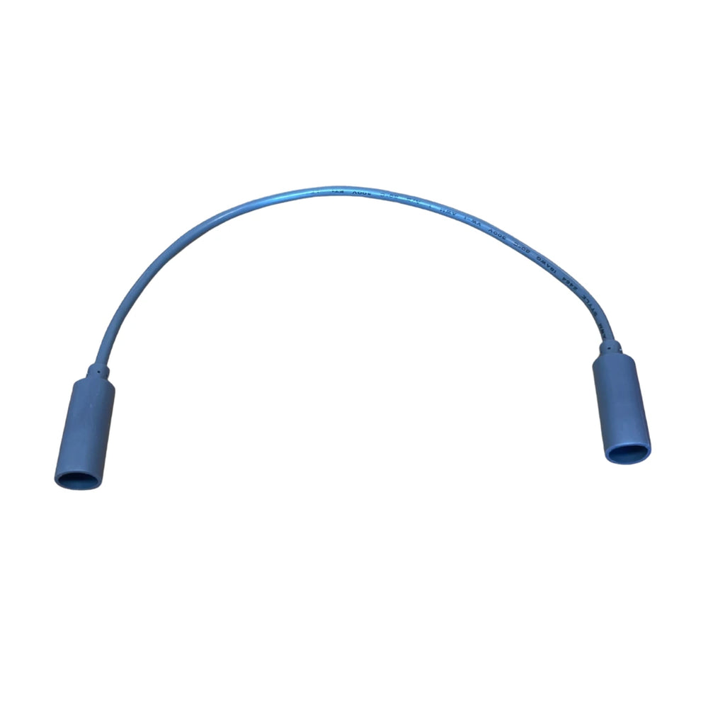 Starlink DC power cable joiner shown at an angle, showing the 18AWG cable printing and connector housings