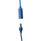 Close-up of the Starlink DC power cable joiner's female connector next to a compatible male DC barrel plug