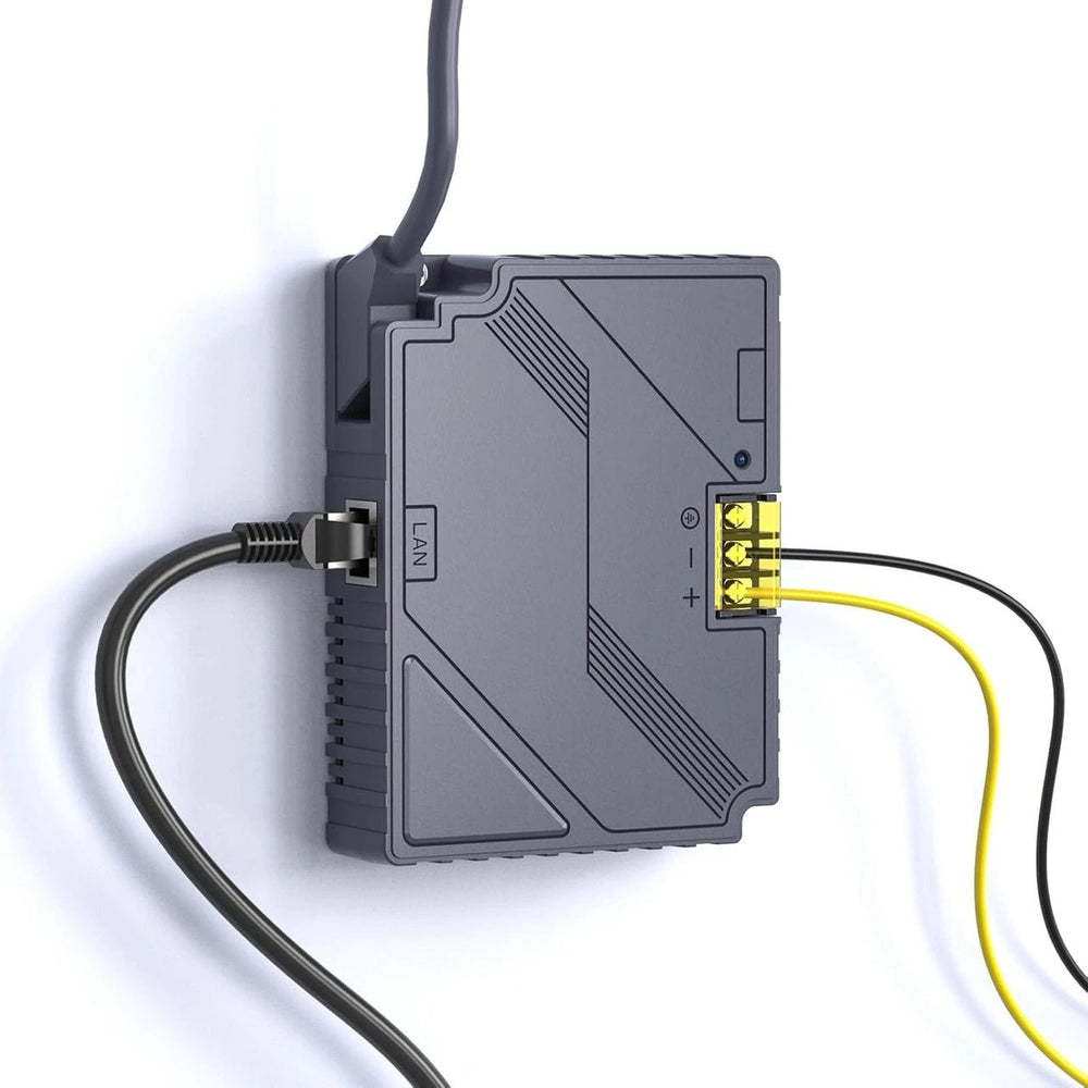 
Starlink Gen 2 DC power converter showing 12V input terminals and LAN port