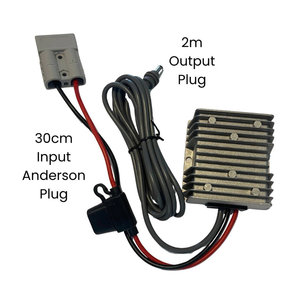 Starlink 12V power supply showing Anderson input cable and 2 metre output lead for Starlink connection