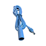 Close-up of the coiled Starlink DC power cable extension showing the male and female connector ends