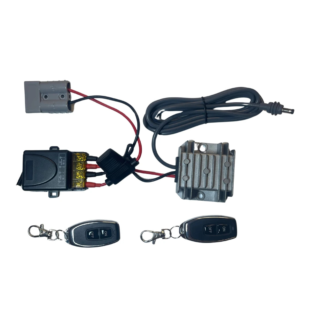 Starlink Mini 12V Anderson power supply with wireless remote switch module and two key fob remotes