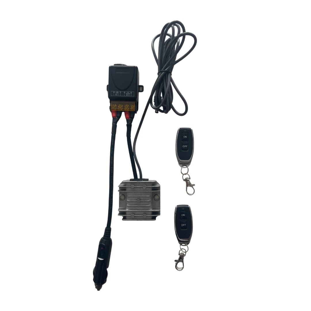 Complete Starlink Mini 12V remote control power supply kit including booster, wireless receiver, cigarette plug and two remotes